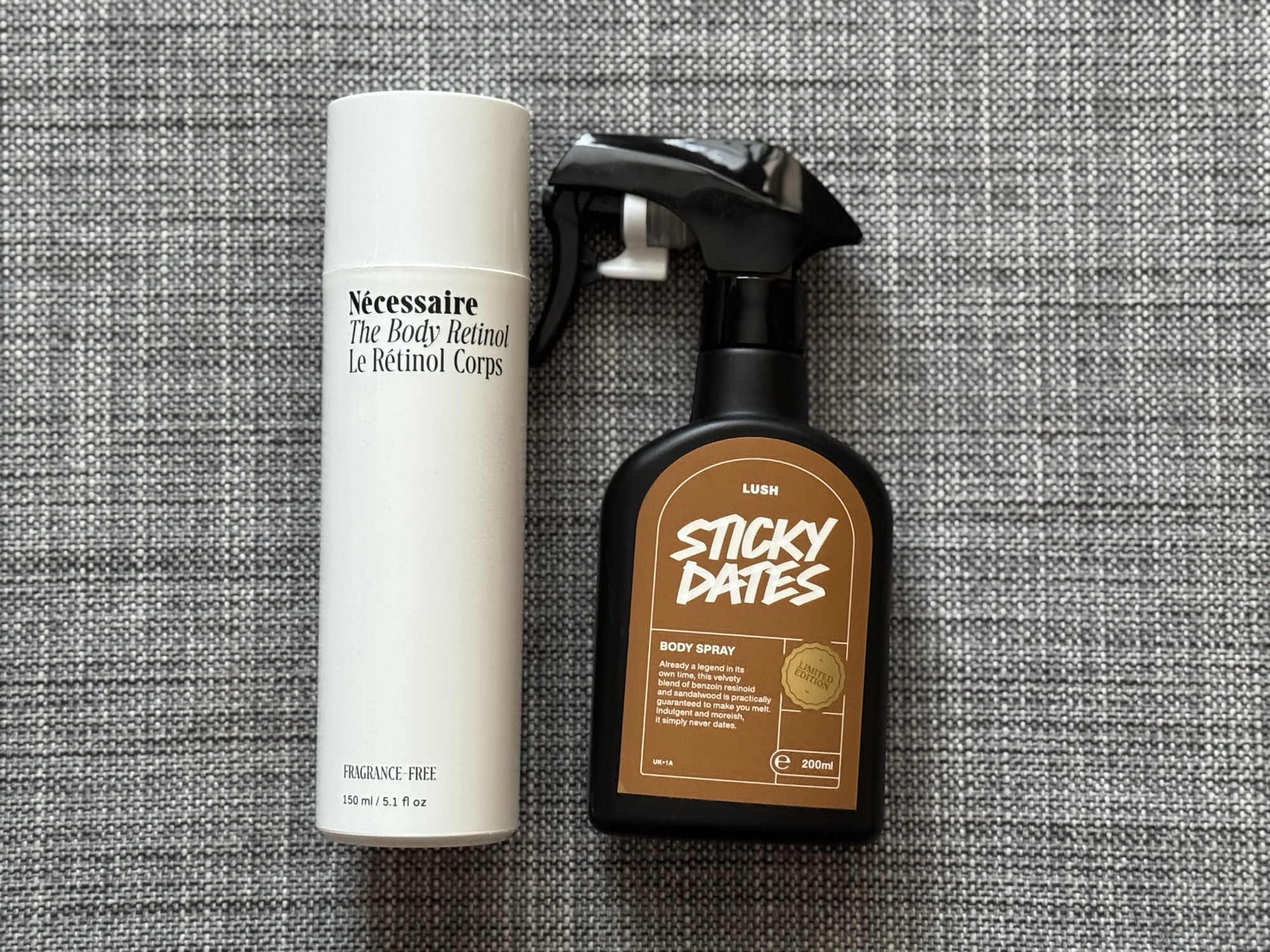 Nécessaire The Body Retinol. Lush Sticky Dates Body Spray. 